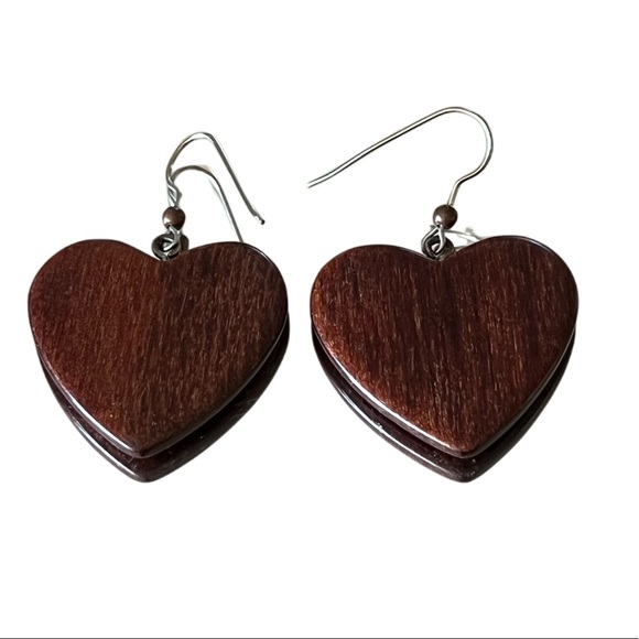 Jewelry - Vintage wood heart earrings